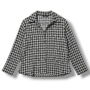 Apt. 9 women's black white houndstooth plus size bell sleeves button-down Blouse